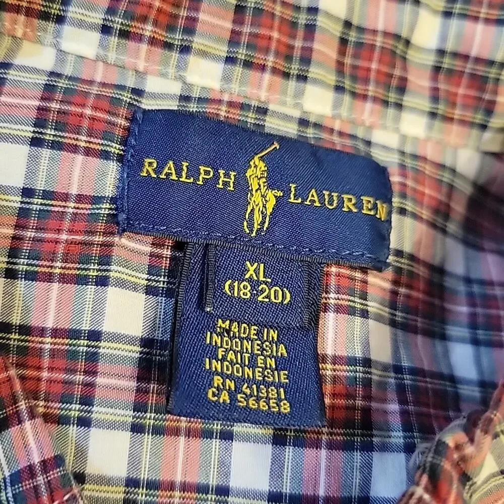 Polo Ralph Lauren Men's XS Shirt Button Down Red Plaid 100% Cotton 80s VTG
